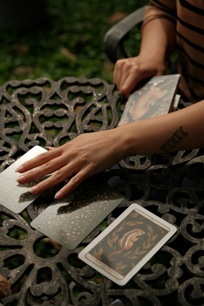 Tirage de cartes en extérieur, à la lumière du jour